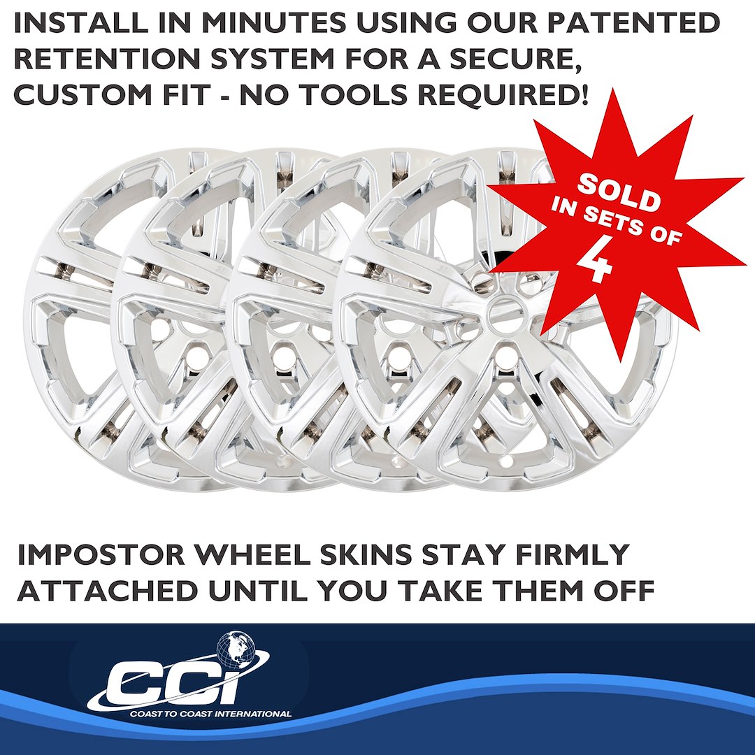 Coast to Coast Wheel Skin, Impostor ®, 17 Inch, 5 Double Spokes, Snap-On, Chrome Plated, ABS Plastic, Set of 4 – IMP514X