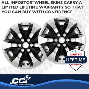 Coast to Coast Wheel Skin, Impostor ®, 16 Inch, 6 Y Spokes, Snap-On, Plated/ Painted, Silver/ Gloss Black, ABS Plastic, Set of 4 – IMP516XB