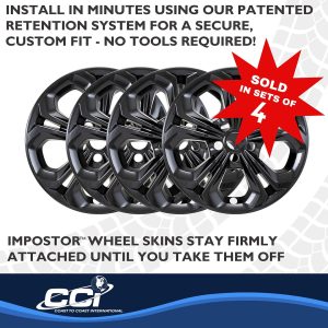 Coast to Coast Wheel Skin, Impostor ®, 17 Inch, 10 Spokes, Snap-On, Painted, Gloss Black, ABS Plastic, Not Compatible with Steel Wheels – IMP517BLK