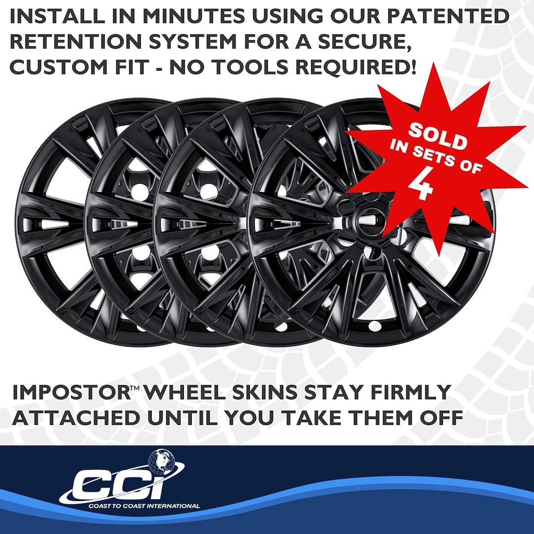 Coast to Coast Wheel Skin, Impostor ®, 18 Inch, 6V Spokes, Snap-On, Painted, Gloss Black, ABS Plastic, Not Compatible with Steel Wheels – IMP518BLK