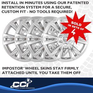 Coast to Coast Wheel Skin, Impostor ®, 18 Inch, 6V Spokes, Snap-On, Chrome Plated, ABS Plastic, Not Compatible with Steel Wheels, Set of 4 – IMP518X