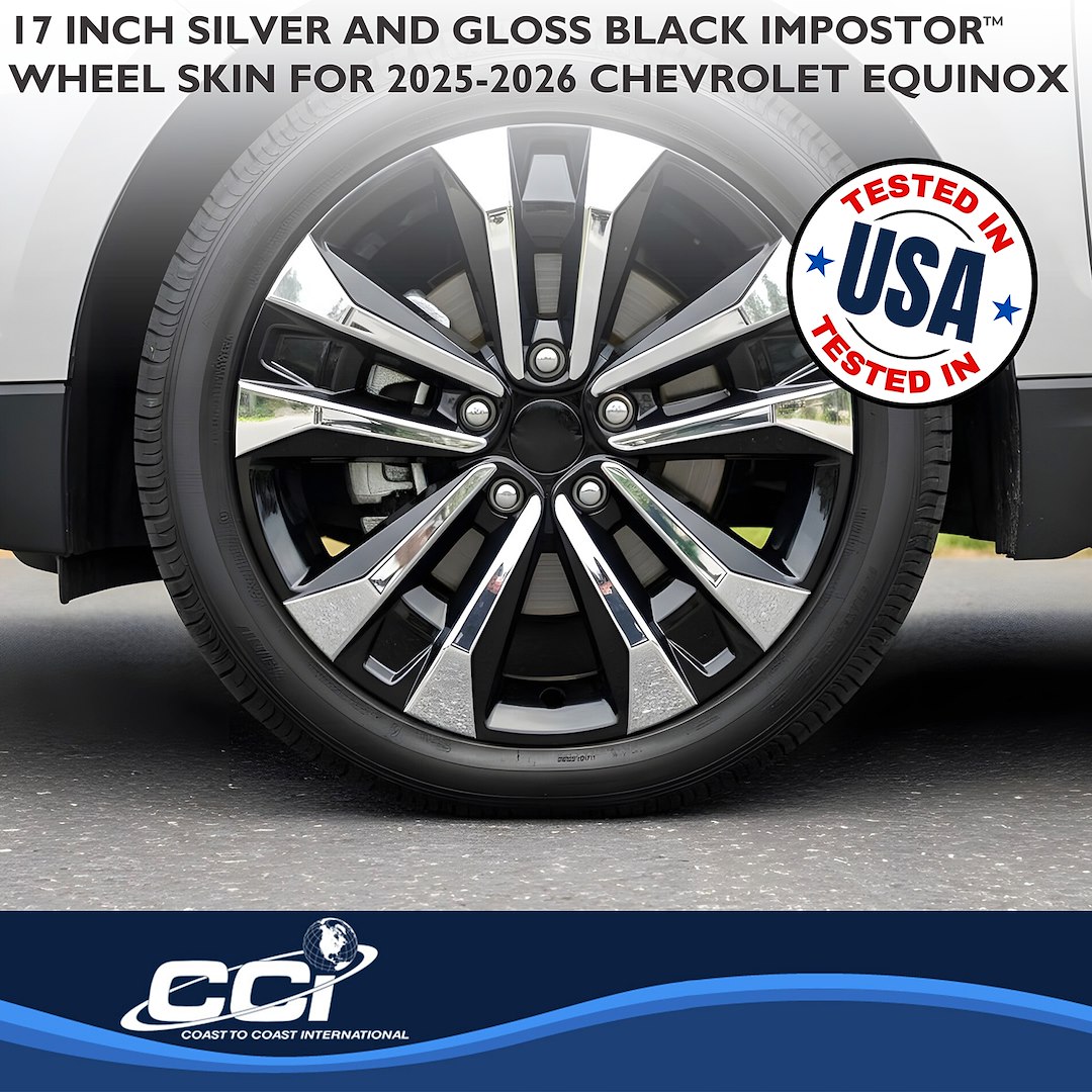 Coast to Coast Wheel Skin, Impostor ®, 17 Inch, 5 V Spokes, Snap-On, Plated/ Painted, Silver/ Gloss Black, ABS Plastic – IMP522XB