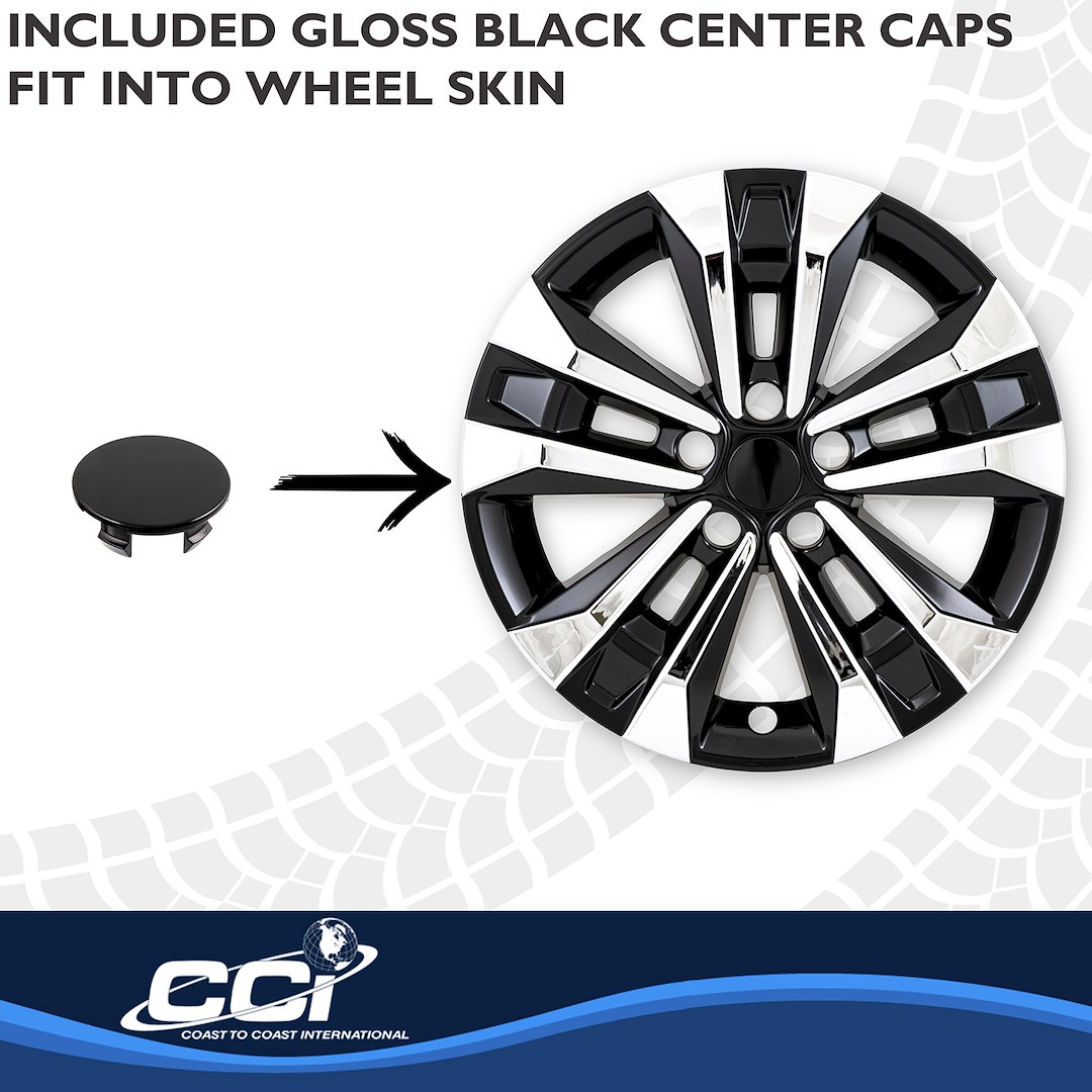 Coast to Coast Wheel Skin, Impostor ®, 17 Inch, 5 V Spokes, Snap-On, Plated/ Painted, Silver/ Gloss Black, ABS Plastic – IMP522XB