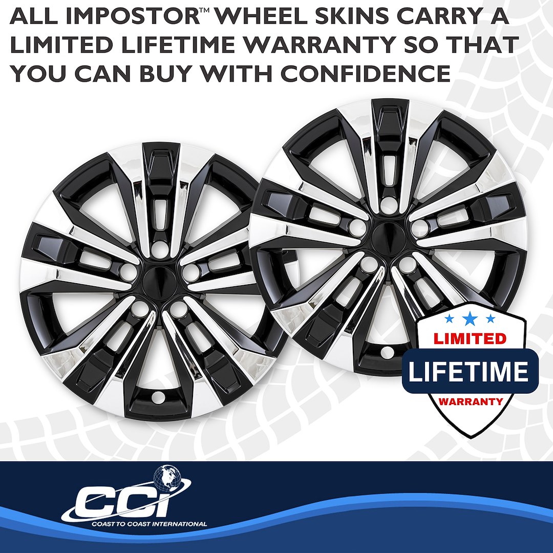 Coast to Coast Wheel Skin, Impostor ®, 17 Inch, 5 V Spokes, Snap-On, Plated/ Painted, Silver/ Gloss Black, ABS Plastic – IMP522XB