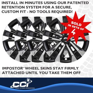 Coast to Coast Wheel Skin, Impostor ®, 17 Inch, 5 V Spokes, Snap-On, Plated/ Painted, Silver/ Gloss Black, ABS Plastic – IMP522XB
