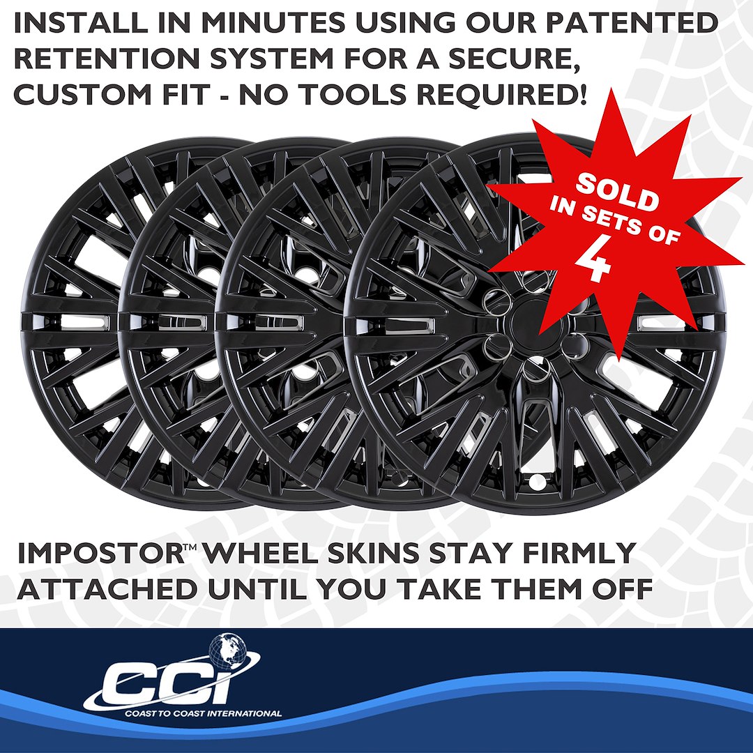 Coast to Coast Wheel Skin, Impostor ®, 18 Inch, 6 Y Spokes, Snap-On, Painted, Gloss Black, ABS Plastic, Fits Over and Into OEM Wheel – IMP523BLK
