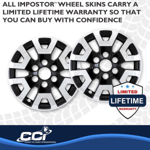 Coast to Coast Wheel Skin, Impostor ®, 17 Inch, 6 Y Spokes, Snap-On, Chrome Plated/ Painted, Silver/ Charcoal Black, ABS Plastic – IMP524XCB