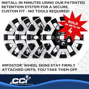 Coast to Coast Wheel Skin, Impostor ®, 17 Inch, 6 Y Spokes, Snap-On, Chrome Plated/ Painted, Silver/ Charcoal Black, ABS Plastic – IMP524XCB