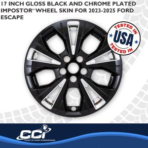 Coast to Coast Wheel Skin, Impostor ®, 17 Inch, 5 V Spokes, Snap-On, Chrome Plated and Painted, Silver and Gloss Black, ABS Plastic – IMP526XCB