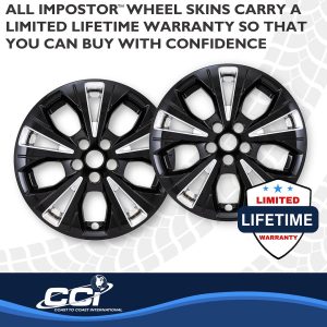 Coast to Coast Wheel Skin, Impostor ®, 17 Inch, 5 V Spokes, Snap-On, Chrome Plated and Painted, Silver and Gloss Black, ABS Plastic – IMP526XCB