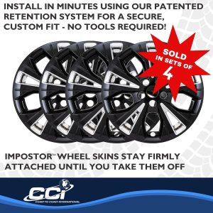 Coast to Coast Wheel Skin, Impostor ®, 17 Inch, 5 V Spokes, Snap-On, Chrome Plated and Painted, Silver and Gloss Black, ABS Plastic – IMP526XCB
