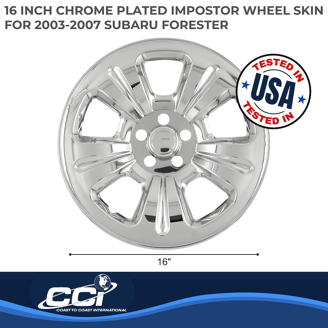 Coast to Coast Wheel Skin, Impostor ®, 16 Inch, 5 Dimpled Spokes, Snap-On, Plated, Chrome, ABS Plastic, Set of 4 – IWCIMP52X