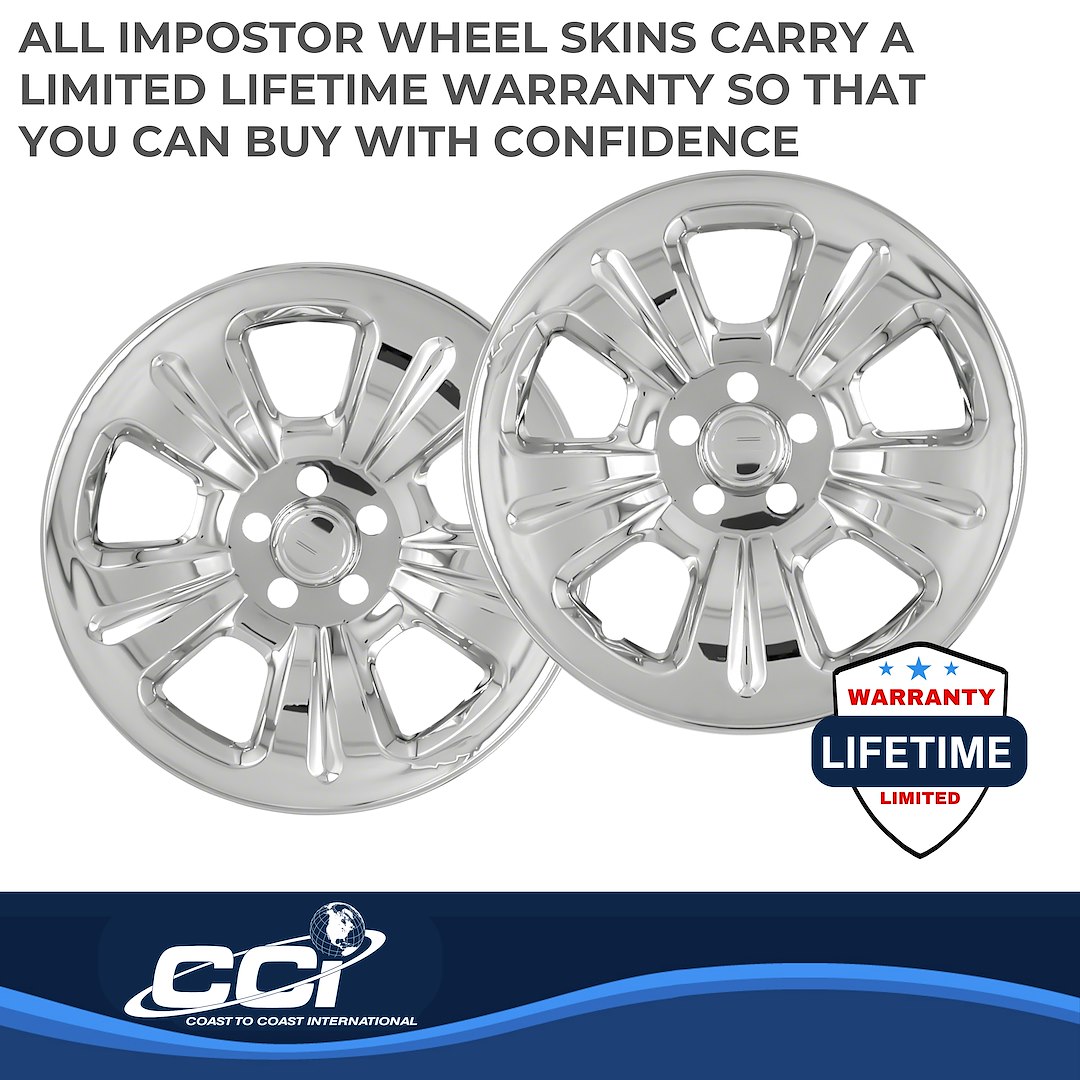 Coast to Coast Wheel Skin, Impostor ®, 16 Inch, 5 Dimpled Spokes, Snap-On, Plated, Chrome, ABS Plastic, Set of 4 – IWCIMP52X