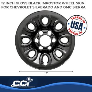 Coast to Coast Wheel Skin, Impostor ®, 17 Inch, 8 Hole, Snap-On, Painted, Gloss Black, ABS Plastic, Set of 4 – IWCIMP64GBLK