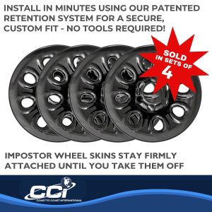 Coast to Coast Wheel Skin, Impostor ®, 17 Inch, 8 Hole, Snap-On, Painted, Gloss Black, ABS Plastic, Set of 4 – IWCIMP64GBLK