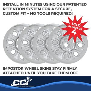 Coast to Coast Wheel Skin, Impostor ®, 17 Inch, 8 Hole, Snap-On, Plated, Chrome, ABS Plastic, Set of 4 – IWCIMP64X