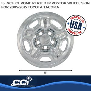 Coast to Coast Wheel Skin, Impostor ®, 15 Inch, 5 Hole, Snap-On, Plated, Chrome, ABS Plastic, Set of 4 – IWCIMP66X