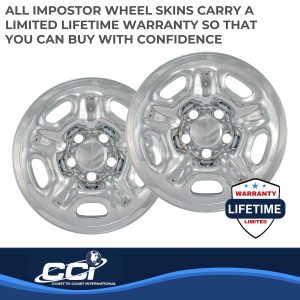 Coast to Coast Wheel Skin, Impostor ®, 15 Inch, 5 Hole, Snap-On, Plated, Chrome, ABS Plastic, Set of 4 – IWCIMP66X