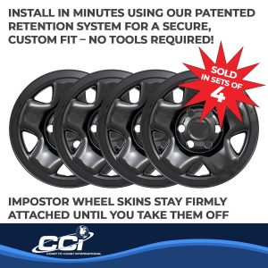Coast to Coast Wheel Skin, Impostor ®, 16 Inch, 5 Spokes, Snap-On, Painted, Gloss Black, ABS Plastic, Set of 4 – IWCIMP68BLK