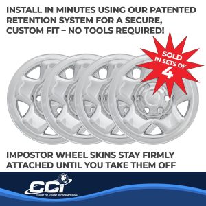 Coast to Coast Wheel Skin, Impostor ®, 16 Inch, 5 Spokes, Snap-On, Plated, Chrome, ABS Plastic, Set of 4 – IWCIMP68X