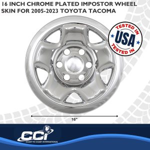 Coast to Coast Wheel Skin, Impostor ®, 16 Inch, 5 Spokes, Snap-On, Plated, Chrome, ABS Plastic, Set of 4 – IMP68XN