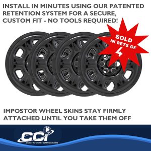 Coast to Coast Wheel Skin, Impostor ®, 16 Inch, 6 Holes, Snap-On, Painted, Gloss Black, ABS Plastic, Compatible with Steel Wheels – IMP69BLKN