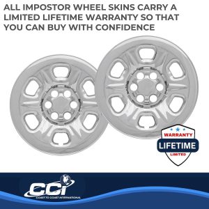 Coast to Coast Wheel Skin, Impostor ®, 16 Inch, 6 Raised Dimpled Spokes, Snap-On, Plated, Chrome, ABS Plastic, Set of 4 – IWCIMP69X