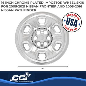 Coast to Coast Wheel Skin, Impostor ®, 16 Inch, 6 Holes, Snap-On, Chrome Plated, ABS Plastic, Compatible with Steel Wheels, Set of 4 – IMP69XN