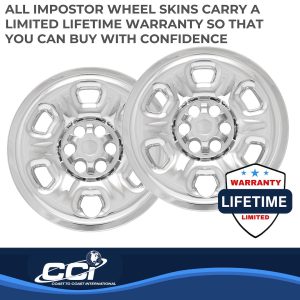 Coast to Coast Wheel Skin, Impostor ®, 16 Inch, 6 Holes, Snap-On, Chrome Plated, ABS Plastic, Compatible with Steel Wheels, Set of 4 – IMP69XN