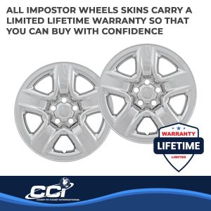 Coast to Coast Wheel Skin, Impostor ®, 17 Inch, 5 Spokes, Snap-On, Plated, Chrome, ABS Plastic, Set of 4 – IWCIMP73X