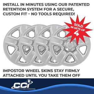 Coast to Coast Wheel Skin, Impostor ®, 17 Inch, 5 Spokes, Snap-On, Plated, Chrome, ABS Plastic, Set of 4 – IWCIMP73X