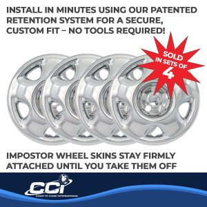 Coast to Coast Wheel Skin, Impostor ®, 17 Inch, 5 Spokes, Snap-On, Plated, Chrome, ABS Plastic, Set of 4 – IWCIMP75X