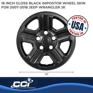 Coast to Coast Wheel Skin, Impostor ®, 16 Inch, 5 Indented Spokes, Snap-On, Painted, Gloss Black, ABS Plastic, Set of 4 – IWCIMP76GBLK