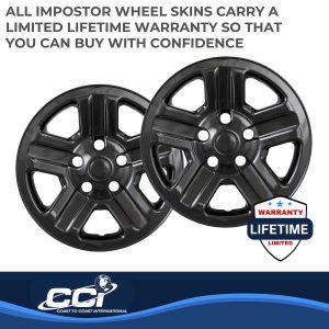 Coast to Coast Wheel Skin, Impostor ®, 16 Inch, 5 Indented Spokes, Snap-On, Painted, Gloss Black, ABS Plastic, Set of 4 – IWCIMP76GBLK