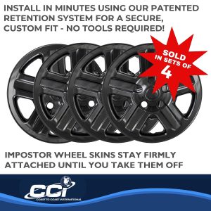 Coast to Coast Wheel Skin, Impostor ®, 16 Inch, 5 Indented Spokes, Snap-On, Painted, Gloss Black, ABS Plastic, Set of 4 – IWCIMP76GBLK