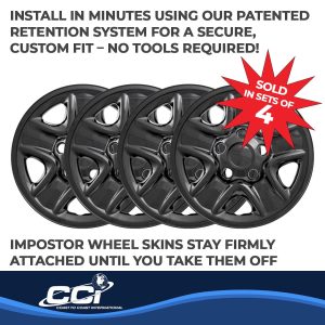 Coast to Coast Wheel Skin, Impostor ®, 18 Inch, 5 Spokes, Snap-On, Painted, Gloss Black, ABS Plastic, Set of 4 – IWCIMP77BLK