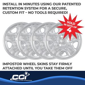 Coast to Coast Wheel Skin, Impostor ®, 18 Inch, 5 Spokes, Snap-On, Plated, Chrome, ABS Plastic, Set of 4 – IWCIMP77X