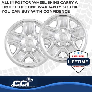 Coast to Coast Wheel Skin, Impostor ®, 18 Inch, 5 Spokes, Snap-On, Plated, Chrome, ABS Plastic, Set of 4 – IMP77XN