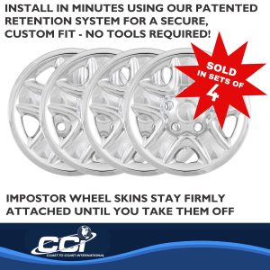 Coast to Coast Wheel Skin, Impostor ®, 18 Inch, 5 Spokes, Snap-On, Plated, Chrome, ABS Plastic, Set of 4 – IMP77XN