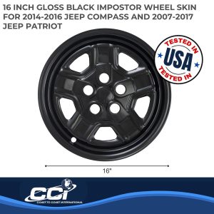 Coast to Coast Wheel Skin, Impostor ®, 16 Inch, 5 Indented Spokes, Snap-On, Painted, Gloss Black, ABS Plastic, Set of 4 – IWCIMP78BLK