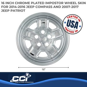 Coast to Coast Wheel Skin, Impostor ®, 16 Inch, 5 Indented Spokes, Snap-On, Plated, Chrome, ABS Plastic, Set of 4 – IWCIMP78X