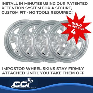 Coast to Coast Wheel Skin, Impostor ®, 16 Inch, 5 Indented Spokes, Snap-On, Plated, Chrome, ABS Plastic, Set of 4 – IWCIMP78X