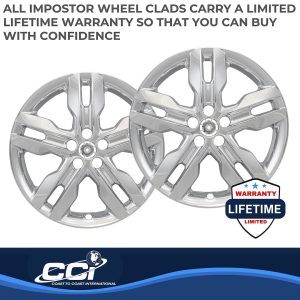 Coast to Coast Wheel Skin, Impostor ®, 20 Inch, 5 Spokes, Snap-On/Center Retention, Plated, Chrome, ABS Plastic, Single, Clad Replacement – IWCIMP800X