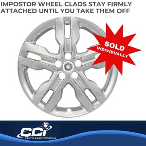Coast to Coast Wheel Skin, Impostor ®, 20 Inch, 5 Spokes, Snap-On/Center Retention, Plated, Chrome, ABS Plastic, Single, Clad Replacement – IWCIMP800X