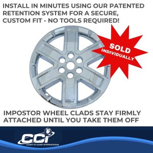 Coast to Coast Wheel Skin, Impostor ®, 20 Inch, 6 Spokes, Snap-On, Plated, Chrome, ABS Plastic, Single, Clad Replacement – IWCIMP804X