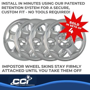 Coast to Coast Wheel Skin, Impostor ®, 17 Inch, 5 Spokes, Snap-On, Plated, Chrome, ABS Plastic, Set of 4 – IWCIMP82X