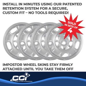 Coast to Coast Wheel Skin, Impostor ®, 17 Inch, 5 Spokes, Snap-On, Plated, Chrome, ABS Plastic, Set of 4, Compatible with Steel Wheels – IWCIMP84X