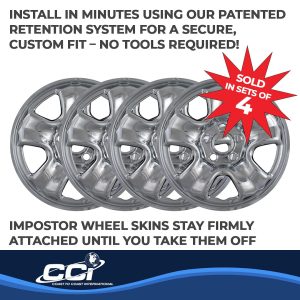 Coast to Coast Wheel Skin, Impostor ®, 16 Inch, 5 Spokes, Snap-On, Plated, Chrome, ABS Plastic, Set of 4 – IWCIMP86X
