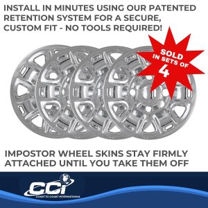 Coast to Coast Wheel Skin, Impostor ®, 17 Inch, 6 Spokes with Vent, Snap-On, Plated, Chrome, ABS Plastic, Set of 4 – IWCIMP87X