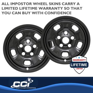 Coast to Coast Wheel Skin, Impostor ®, 17 Inch, 5 Slotted Spokes, Snap-On, Painted, Gloss Black, ABS Plastic, Set of 4 – IWCIMP88BLK
